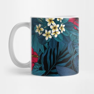 Toucans and tropical flora, blue and red Mug